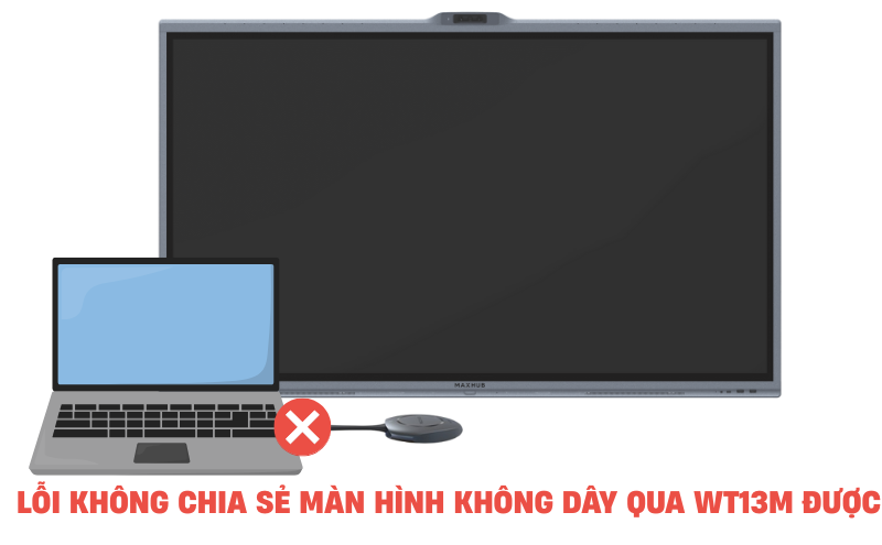 Minh họa lỗi không chia sẻ màn hình không dây qua Dongle Maxhub WT13M được