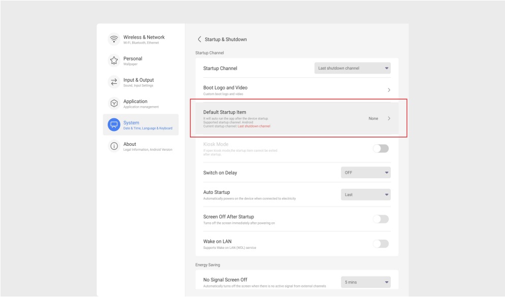 Bước cấu hình Default Startup Item