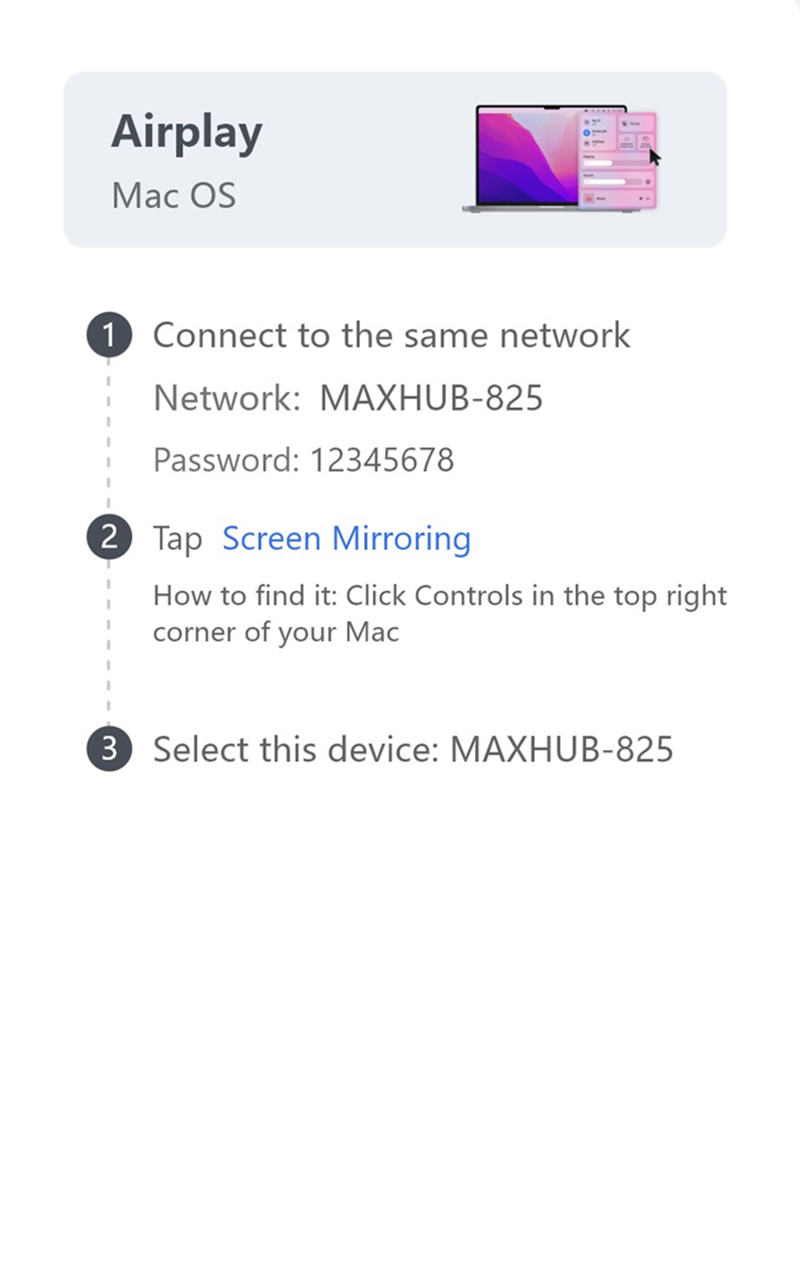 Kết nối AirPlay giúp chia sẻ màn hình MacBook lên màn hình Maxhub