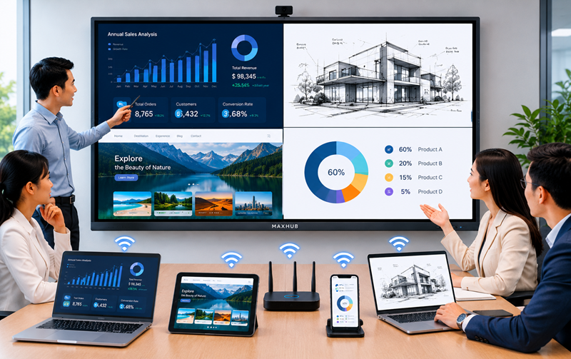 Nhiều thiết bị có thể trình chiếu đồng thời trên màn hình Maxhub V7 XBoard
