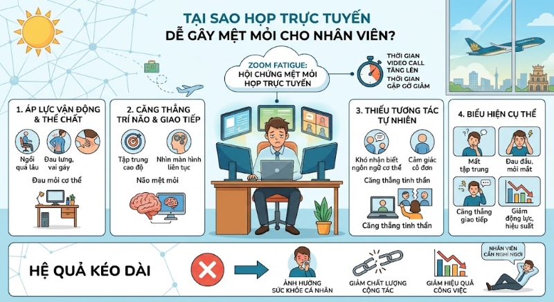 Họp trực tuyến tạo ra nhiều áp lực về thể chất lẫn tinh thần